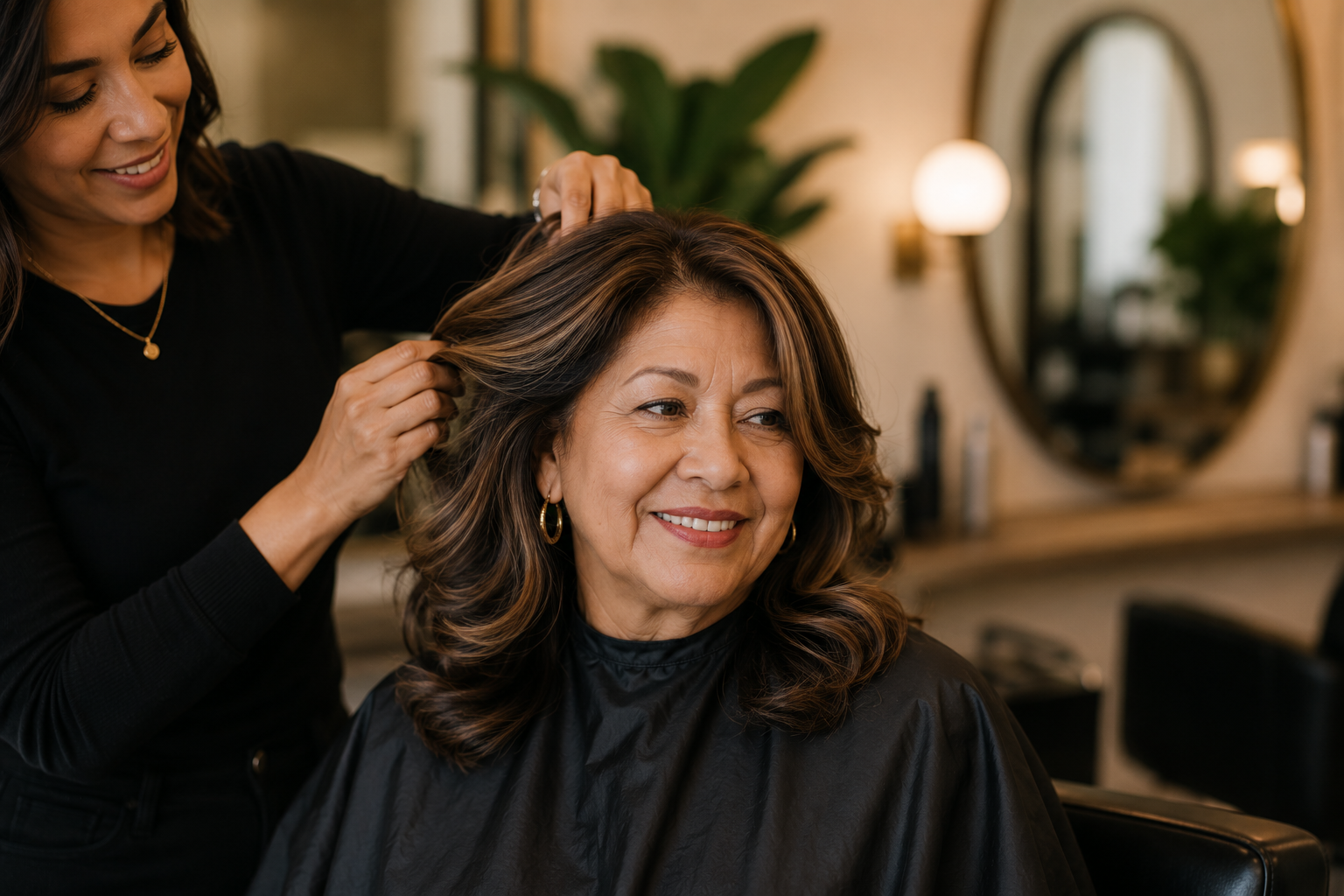 Stylist styling a client's hair at Giraldo Salon & Spa